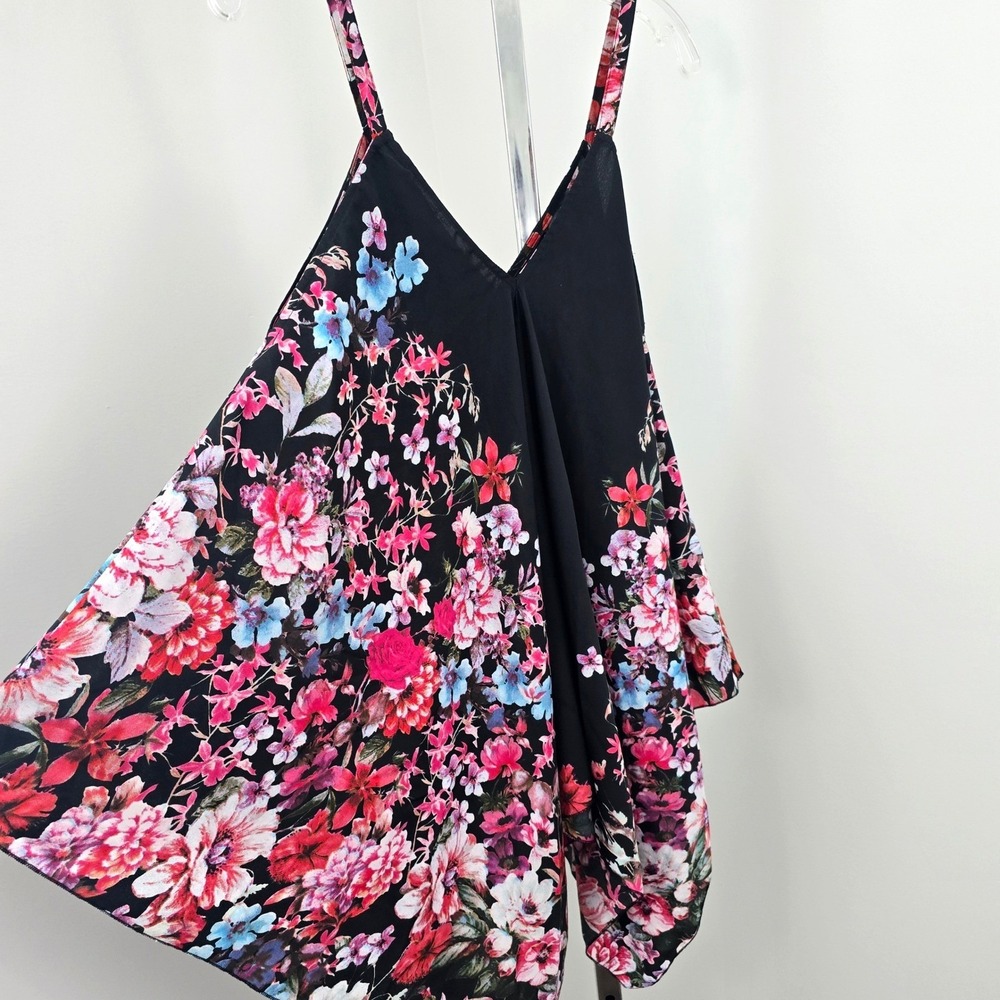 Uniquie Spectrum Asymmetrial Hem Sleeveless Floral Print Top Multicolor M - Picture 2 of 9